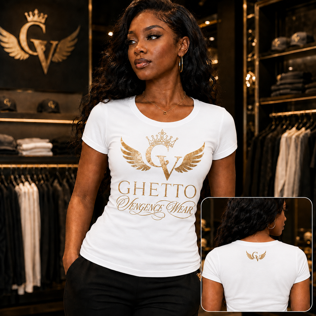 Ghetto Vengence Wear Women Crown Winged T Shirts