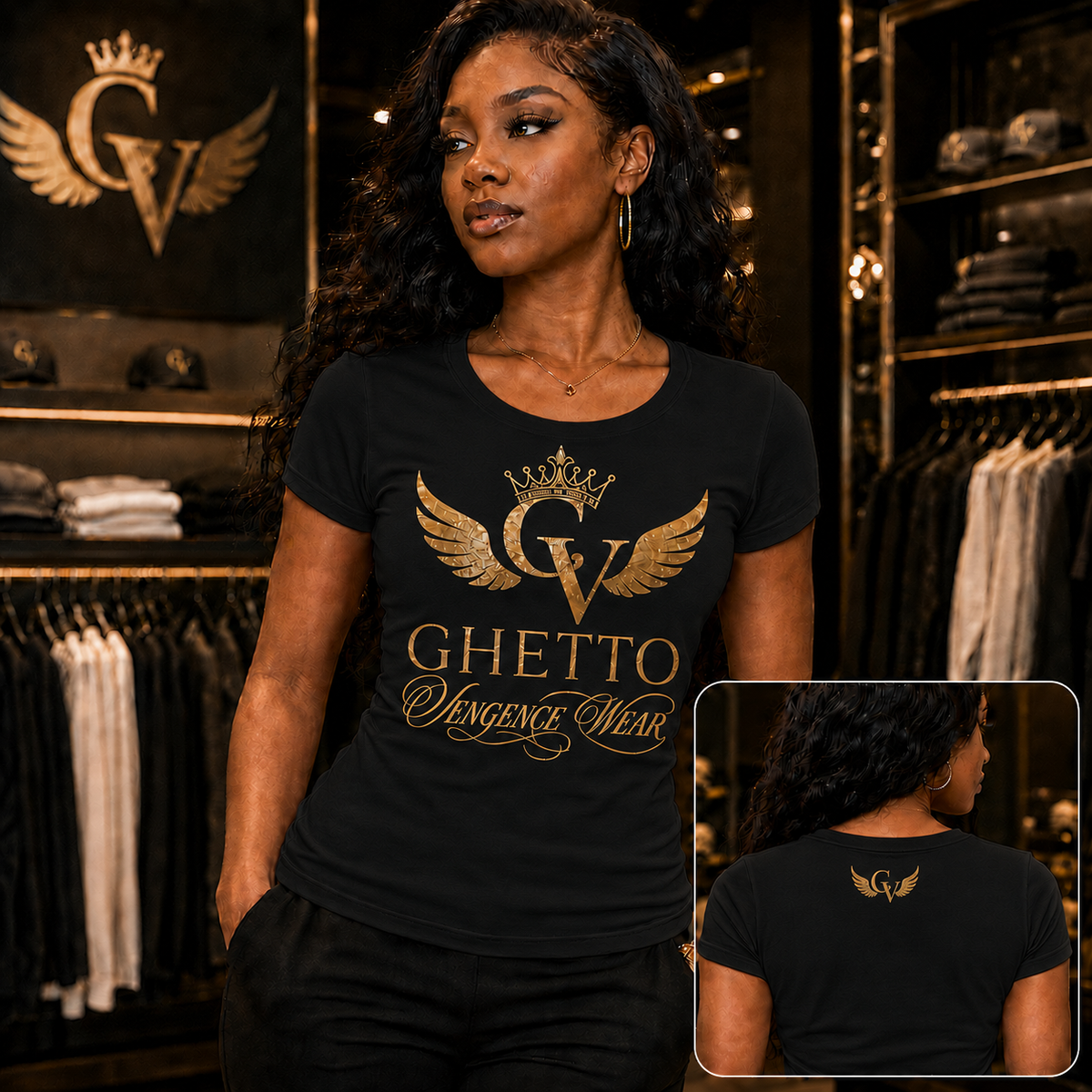 Ghetto Vengence Wear Women Crown Winged T Shirts