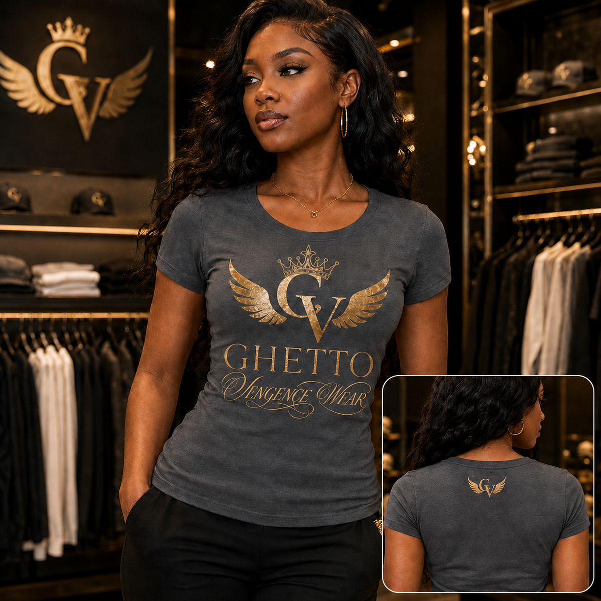 Ghetto Vengence Wear Women Crown Winged T Shirts