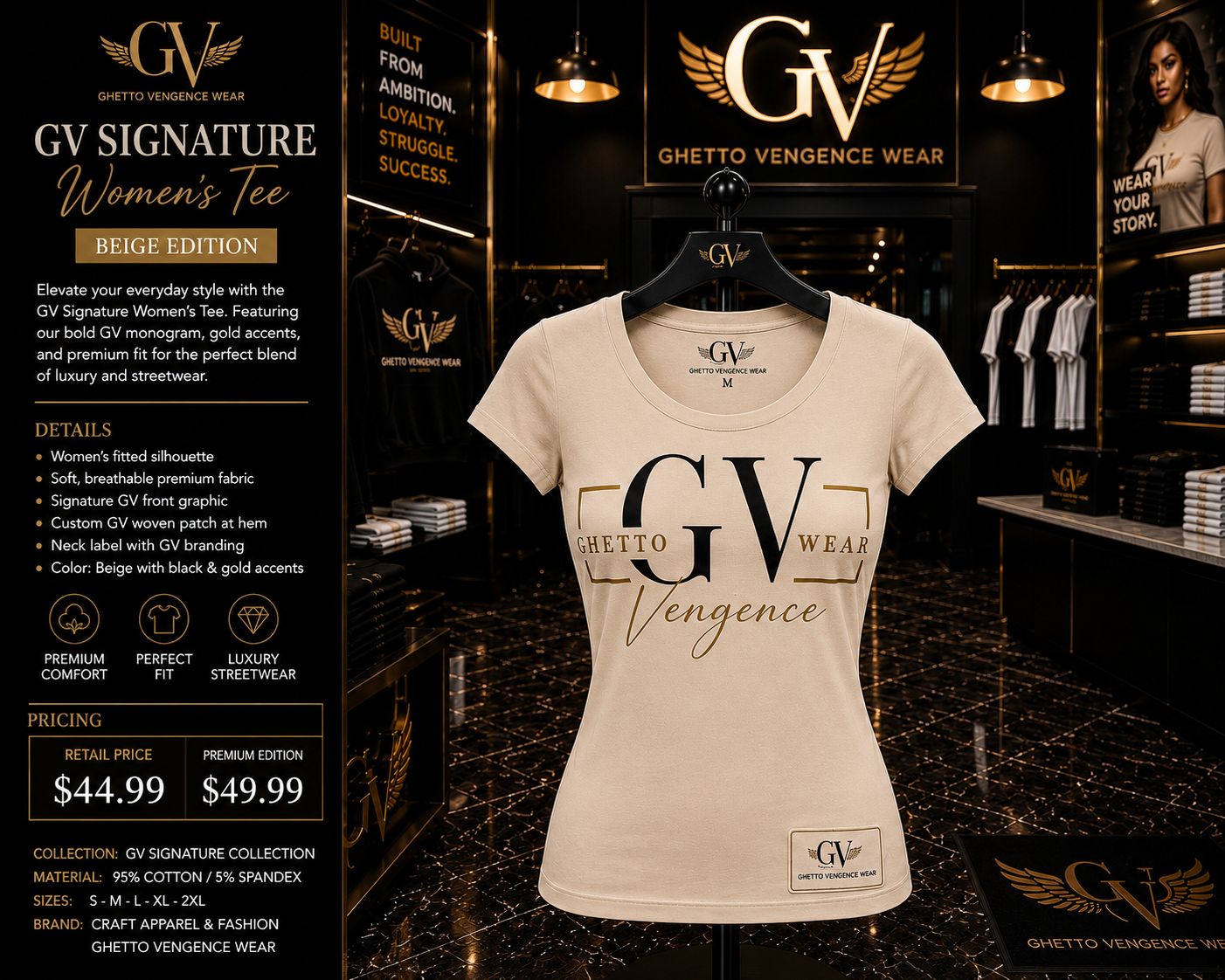 Ghetto Vengence Wear Signature Women’s Tee — White Edition