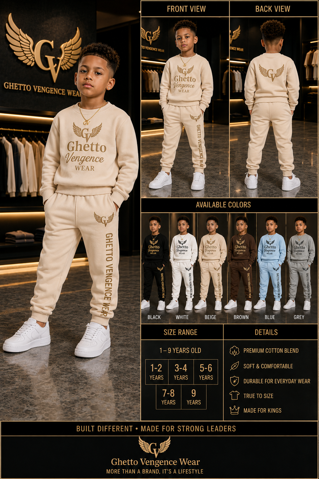 Ghetto Vengence Young Kings Kids Jogger Set