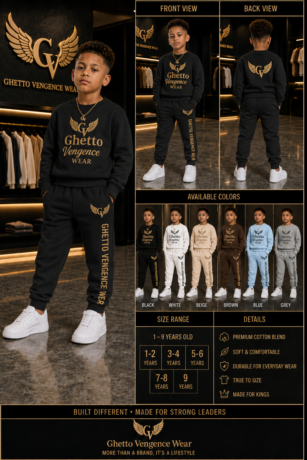 Ghetto Vengence Young Kings Kids Jogger Set
