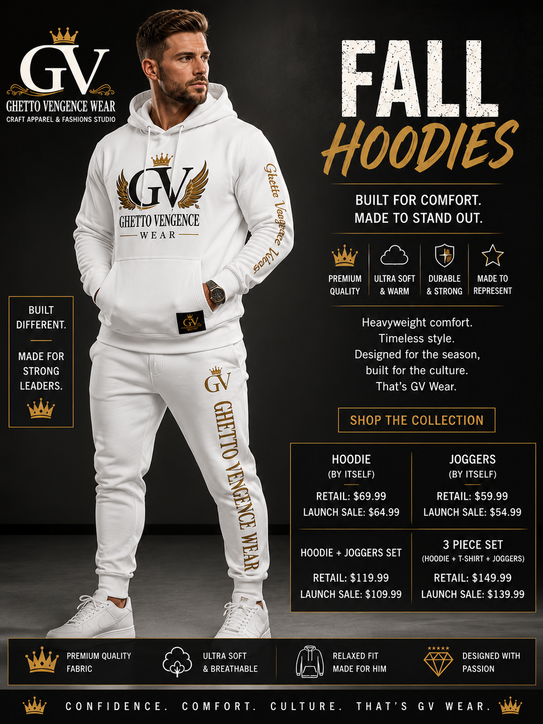 Ghetto Vengence Wear Mens  Fall Three-Piece Set