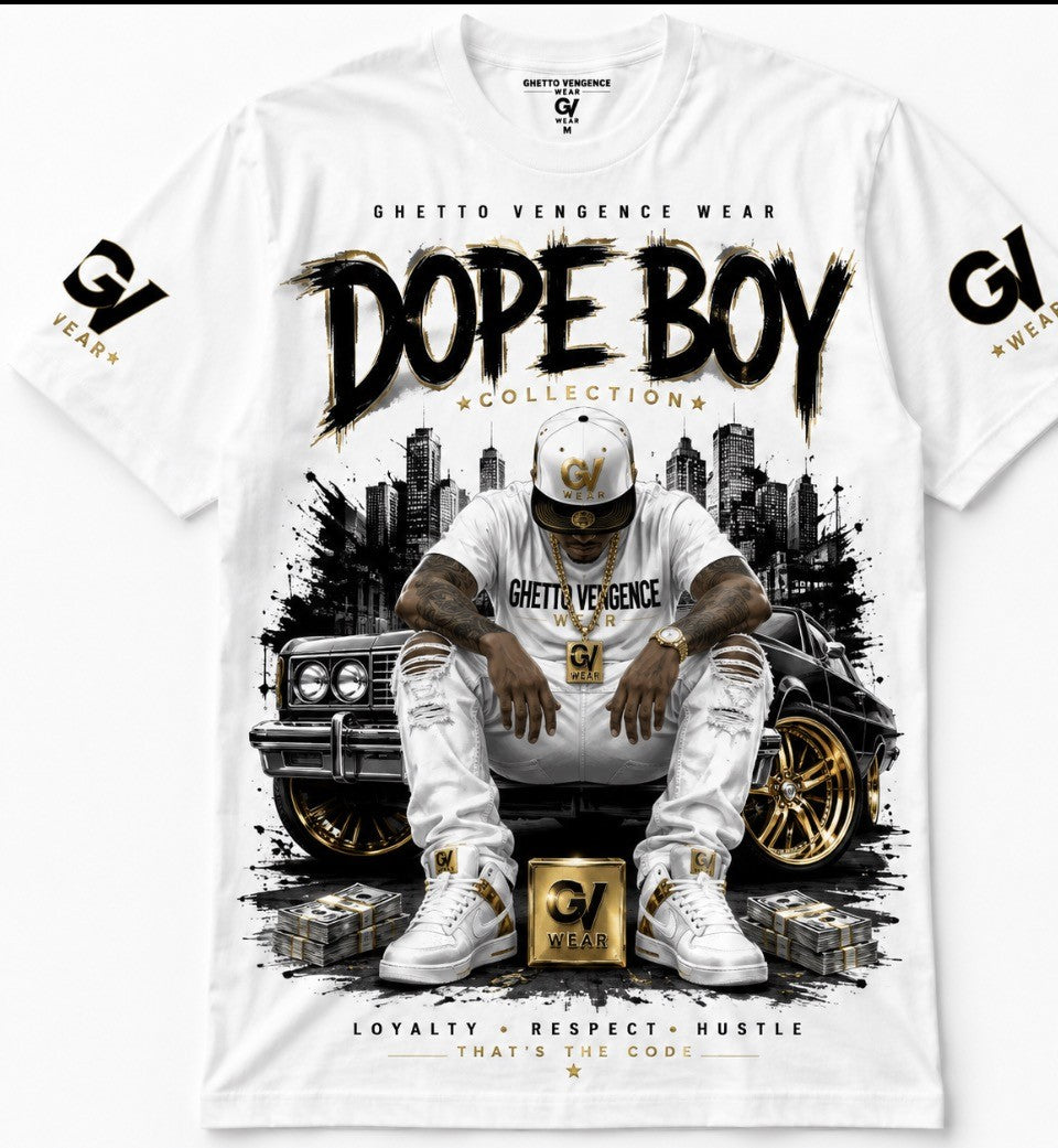 Ghetto Vengeance Wear Dope Boy Collection White T-Shirt